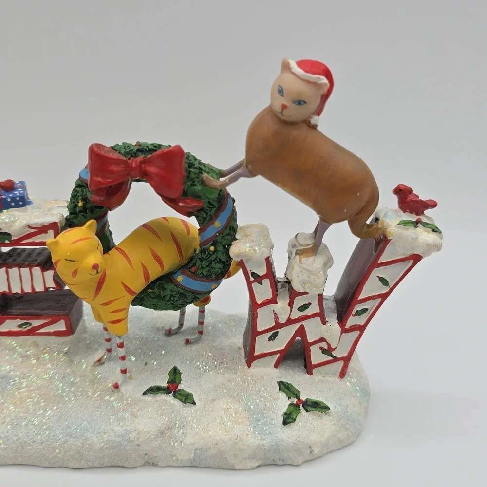 Whimsical Christmas 7.5 in Meow Cat Kittens Shelf‎ Sitter Figurine Sign